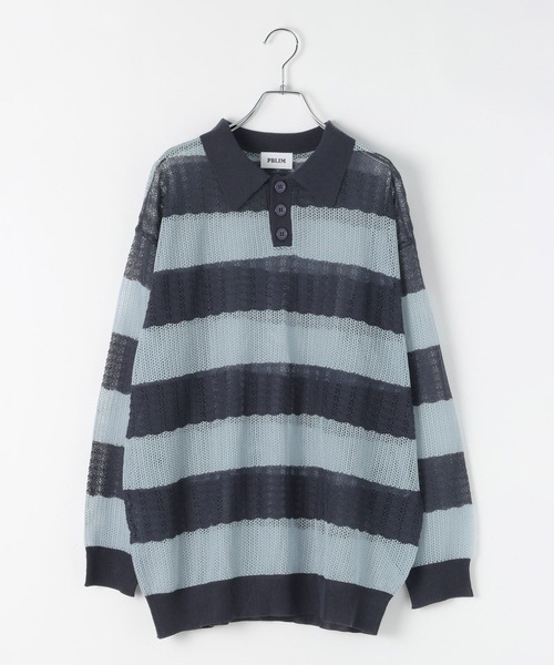 UNISEX》ボーダーメッシュポロシャツ ボーダーニット / 襟トップス