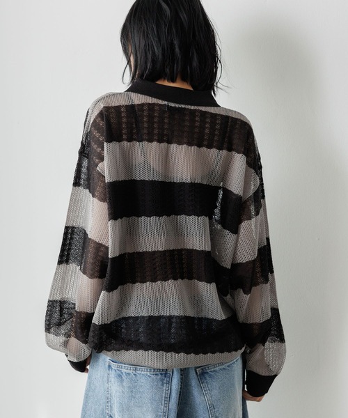 PBLIM（ページボーイリム）の「《UNISEX》ボーダーメッシュポロ（ポロシャツ・レディース・グレー系その他/ピンク系その他/ブルー系その他・FREE）」の7枚目の写真