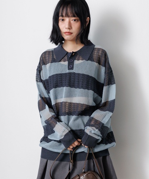 PBLIM（ページボーイリム）の「《UNISEX》ボーダーメッシュポロ（ポロシャツ・レディース・グレー系その他/ピンク系その他/ブルー系その他・FREE）」の12枚目の写真