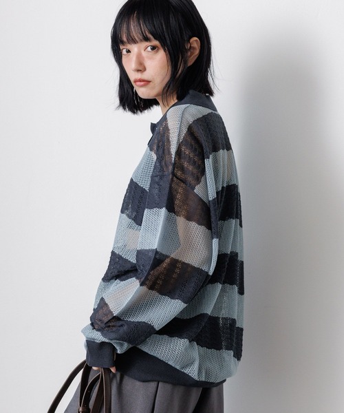 PBLIM（ページボーイリム）の「《UNISEX》ボーダーメッシュポロ（ポロシャツ・レディース・グレー系その他/ピンク系その他/ブルー系その他・FREE）」の13枚目の写真