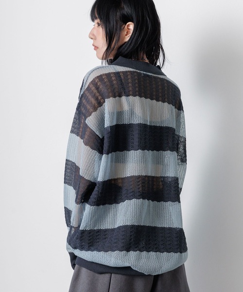 PBLIM（ページボーイリム）の「《UNISEX》ボーダーメッシュポロ（ポロシャツ・レディース・グレー系その他/ピンク系その他/ブルー系その他・FREE）」の14枚目の写真