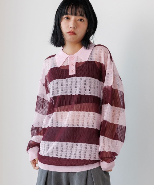 PBLIM（ページボーイリム）の「《UNISEX》ボーダーメッシュポロ（ポロシャツ・レディース・グレー系その他/ピンク系その他/ブルー系その他・FREE）」の18枚目の写真