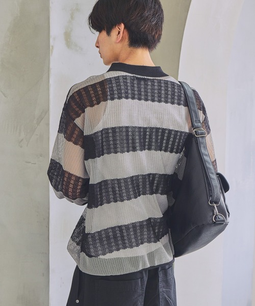 POSH BOY　ポッシュボーイ　ポロシャツ　ボーダー　カットソー　襟付き UNISEX》ボーダーメッシュポロシャツ ボーダーニット / 襟トップス