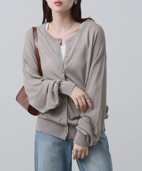 NAVY(ネイビー)の「NAVY シアーニットクルーネックカーディガン(カーディガン/ボレロ・レディース・ホワイト/サックスブルー/ブラック/ベージュ・FREE)」の3枚目の写真