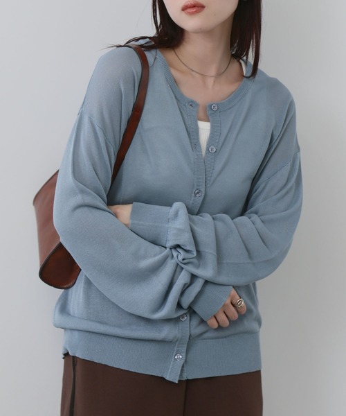 NAVY(ネイビー)の「NAVY シアーニットクルーネックカーディガン(カーディガン/ボレロ・レディース・ホワイト/サックスブルー/ブラック/ベージュ・FREE)」の4枚目の写真