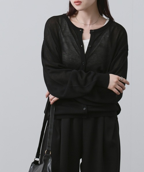 NAVY(ネイビー)の「NAVY シアーニットクルーネックカーディガン(カーディガン/ボレロ・レディース・ホワイト/サックスブルー/ブラック/ベージュ・FREE)」の9枚目の写真
