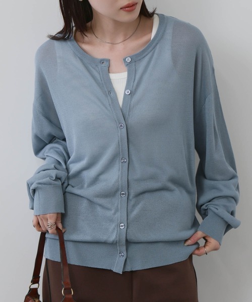NAVY(ネイビー)の「NAVY シアーニットクルーネックカーディガン(カーディガン/ボレロ・レディース・ホワイト/サックスブルー/ブラック/ベージュ・FREE)」の11枚目の写真