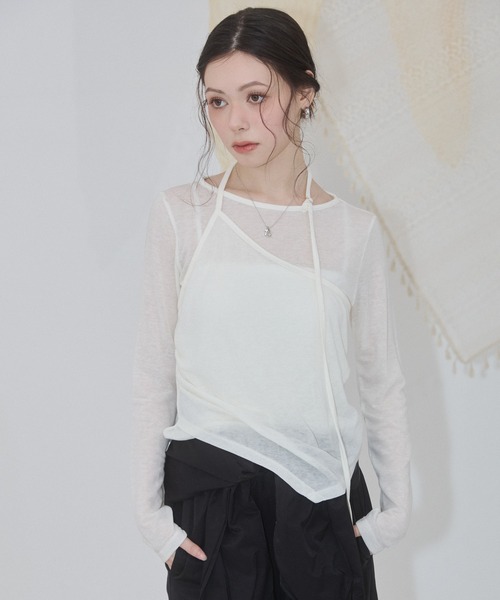 ENVYM(アンビー)の「アシメヘムレイヤードストラップトップス(Tシャツ/カットソー・レディース・ホワイト/チャコールグレー/グレー/サックスブルー・FREE)」の7枚目の写真