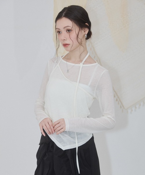 ENVYM(アンビー)の「アシメヘムレイヤードストラップトップス(Tシャツ/カットソー・レディース・ホワイト/チャコールグレー/グレー/サックスブルー・FREE)」の8枚目の写真