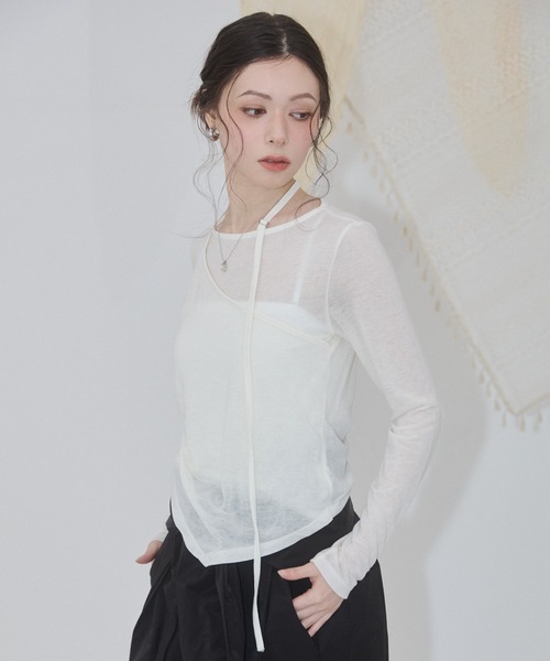 ENVYM(アンビー)の「アシメヘムレイヤードストラップトップス(Tシャツ/カットソー・レディース・ホワイト/チャコールグレー/グレー/サックスブルー・FREE)」の5枚目の写真
