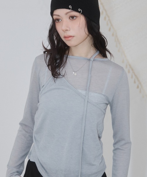 ENVYM(アンビー)の「アシメヘムレイヤードストラップトップス(Tシャツ/カットソー・レディース・ホワイト/チャコールグレー/グレー/サックスブルー・FREE)」の19枚目の写真