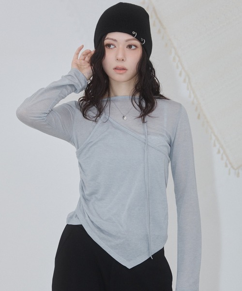 ENVYM(アンビー)の「アシメヘムレイヤードストラップトップス(Tシャツ/カットソー・レディース・ホワイト/チャコールグレー/グレー/サックスブルー・FREE)」の20枚目の写真