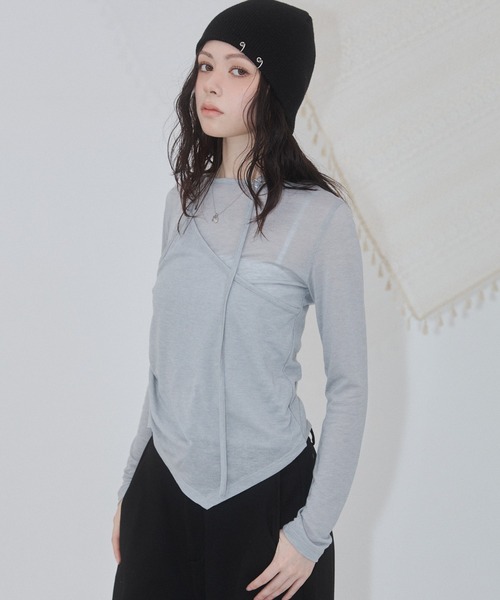ENVYM(アンビー)の「アシメヘムレイヤードストラップトップス(Tシャツ/カットソー・レディース・ホワイト/チャコールグレー/グレー/サックスブルー・FREE)」の22枚目の写真