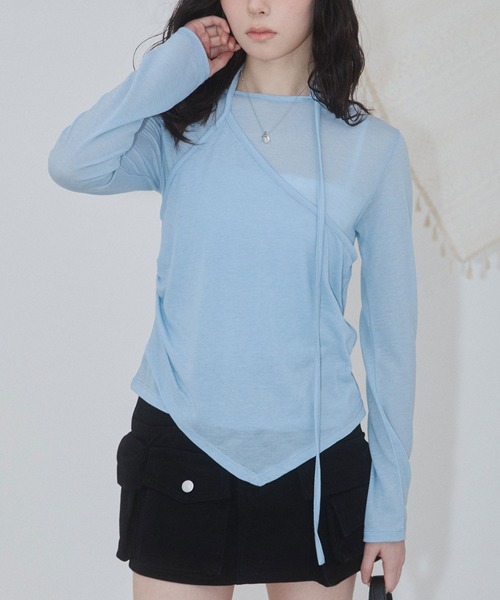 ENVYM(アンビー)の「アシメヘムレイヤードストラップトップス(Tシャツ/カットソー・レディース・ホワイト/チャコールグレー/グレー/サックスブルー・FREE)」の12枚目の写真