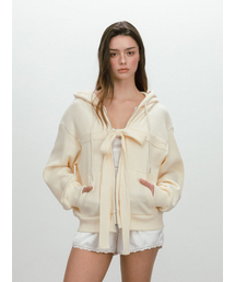 RIBBON WAFFLE HOODIE / BUTTER