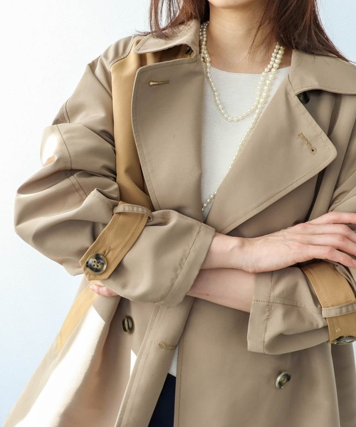 Three Four Time（ｽﾘｰﾌｫｰﾀｲﾑ）の「バイカラーショートトレンチコート（トレンチコート・レディース・ベージュ・FREE）」の5枚目の写真