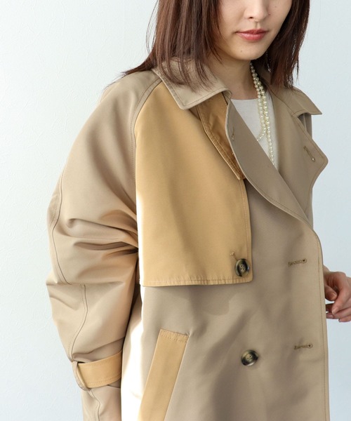Three Four Time（ｽﾘｰﾌｫｰﾀｲﾑ）の「バイカラーショートトレンチコート（トレンチコート・レディース・ベージュ・FREE）」の6枚目の写真