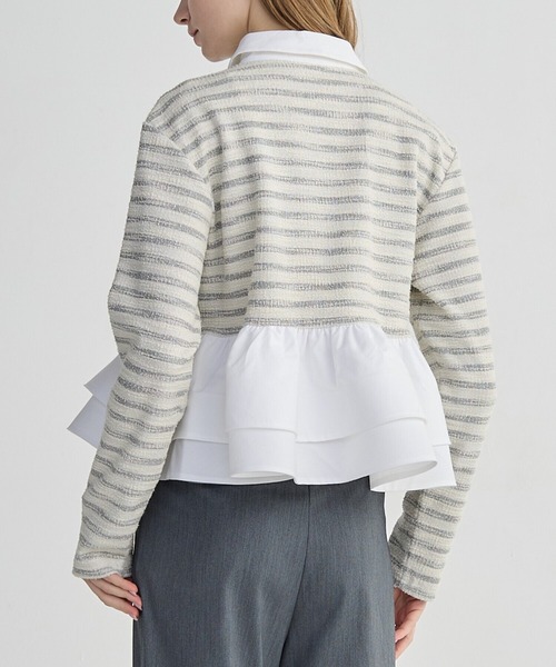 BIRTHDAY BASH(バースデイバッシュ)の「BORDER POLO DOUBLE FRILL TOPS(Tシャツ/カットソー・レディース・グレー/ブラック/サックスブルー/ピンク・FREE)」の7枚目の写真