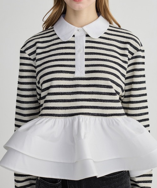 BIRTHDAY BASH(バースデイバッシュ)の「BORDER POLO DOUBLE FRILL TOPS(Tシャツ/カットソー・レディース・グレー/ブラック/サックスブルー/ピンク・FREE)」の10枚目の写真