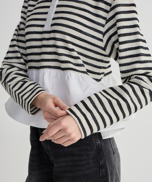 BIRTHDAY BASH(バースデイバッシュ)の「BORDER POLO DOUBLE FRILL TOPS(Tシャツ/カットソー・レディース・グレー/ブラック/サックスブルー/ピンク・FREE)」の11枚目の写真
