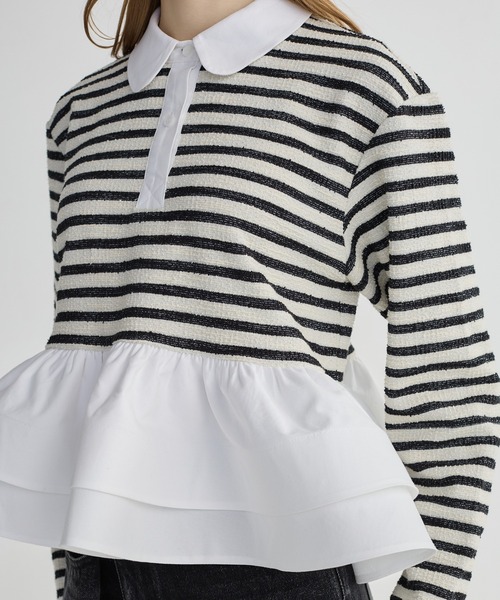 BIRTHDAY BASH(バースデイバッシュ)の「BORDER POLO DOUBLE FRILL TOPS(Tシャツ/カットソー・レディース・グレー/ブラック/サックスブルー/ピンク・FREE)」の12枚目の写真