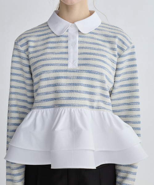 BIRTHDAY BASH(バースデイバッシュ)の「BORDER POLO DOUBLE FRILL TOPS(Tシャツ/カットソー・レディース・グレー/ブラック/サックスブルー/ピンク・FREE)」の9枚目の写真