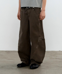 INDUST（インダスト）の「ピグメントウォッシュドカーブワイドパンツ_ブラウン（その他パンツ）」