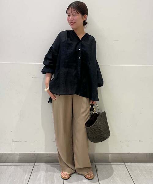 SLOBE IENA(スローブイエナ)の「《追加》ラミースキッパーシャツ(シャツ/ブラウス・レディース・ホワイト/ピンク/ブラック/サックスブルー・FREE)」の7枚目の写真
