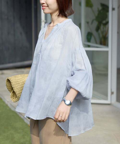 SLOBE IENA(スローブイエナ)の「《追加》ラミースキッパーシャツ(シャツ/ブラウス・レディース・ホワイト/ピンク/ブラック/サックスブルー・FREE)」の6枚目の写真