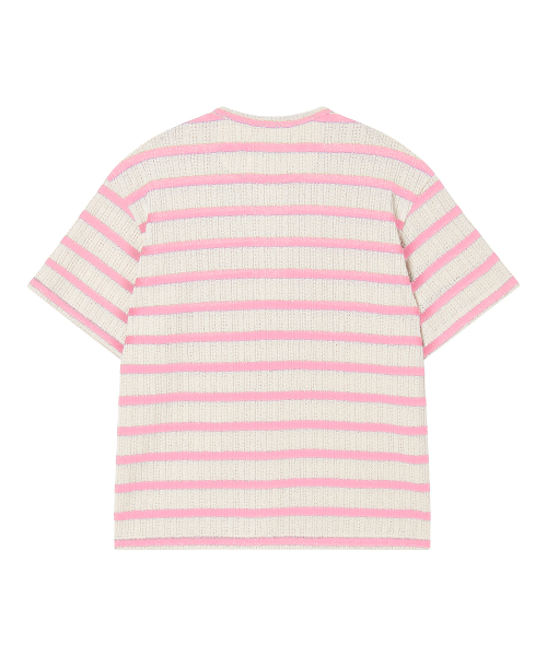 Beyond Closet（-）の「[コレクションライン] ラックスコットンストライプヘンリーネック半袖ニットピンク（ニット/セーター・メンズ・その他・MEDIUM/LARGE）」の2枚目の写真