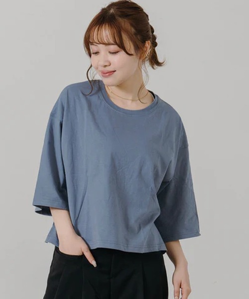 merrylatte(メリーラテ)の「ワイドシルエットショートTシャツ【IROHANI】(Tシャツ/カットソー・レディース・アイボリー/ブルー・FREE)」の9枚目の写真