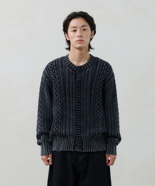 Faded cable knit (black) — вязаный свитер с эффектом выцветания (черный)