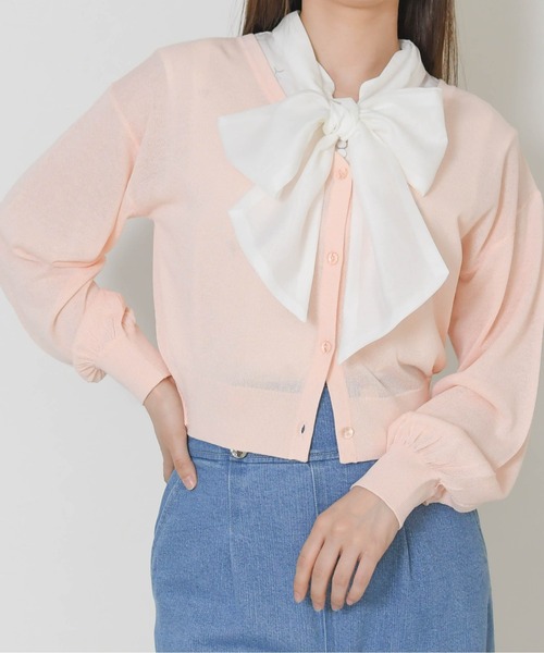 31 Sons de mode(トランテアン ソン ドゥ モード)の「2026春夏新作 Vネックシアーカーディガン(カーディガン/ボレロ・レディース・ブラック/ピンク/オフホワイト/ブルー・フリ-)」の4枚目の写真