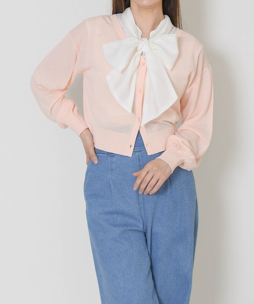 31 Sons de mode(トランテアン ソン ドゥ モード)の「2026春夏新作 Vネックシアーカーディガン(カーディガン/ボレロ・レディース・ブラック/ピンク/オフホワイト/ブルー・フリ-)」の7枚目の写真