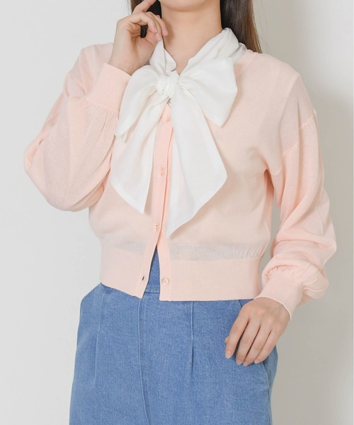 31 Sons de mode(トランテアン ソン ドゥ モード)の「2026春夏新作 Vネックシアーカーディガン(カーディガン/ボレロ・レディース・ブラック/ピンク/オフホワイト/ブルー・フリ-)」の6枚目の写真