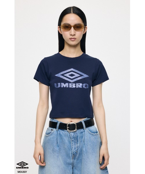 MOUSSY(マウジー)の「U/M RHINESTONE FIT Tシャツ(Tシャツ/カットソー・レディース・ミント/ネイビー/ライトピンク/オフホワイト・1/2)」の3枚目の写真