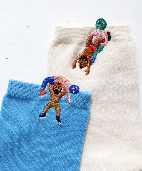 KIVISDOU(キビスドウ)の「【2足組】プロレスはみ出し刺繍 ショートソックス(ソックス/靴下・レディース・A・S)」の1枚目の写真