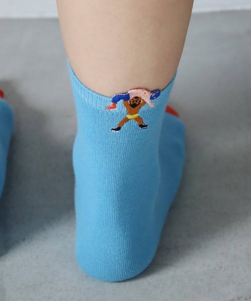 KIVISDOU(キビスドウ)の「【2足組】プロレスはみ出し刺繍 ショートソックス(ソックス/靴下・レディース・A・S)」の6枚目の写真