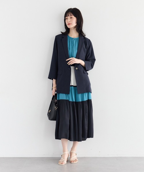 YECCA VECCA（イェッカヴェッカ）の「マルチカラーシャーリングワンピース（ワンピース・レディース・ブルーグリーン/ベージュ・FREE）」の13枚目の写真