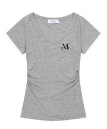 A'GEM/9 × .kom 『MUCENT/ムセント』YATI SIDE SHIRRING V-NECK HALF TEE/バグースカモロゴクロップ半袖Tシャツ