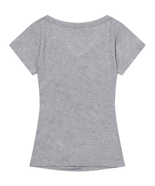 MUCENT（ムセント）の「A'GEM/9 × .kom 『MUCENT/ムセント』YATI SIDE SHIRRING V-NECK HALF TEE/バグースカモロゴクロップ半袖Tシャツ（Tシャツ/カットソー・レディース・ホワイト/ブラック/チャコールグレー/グレー・FREE）」の8枚目の写真