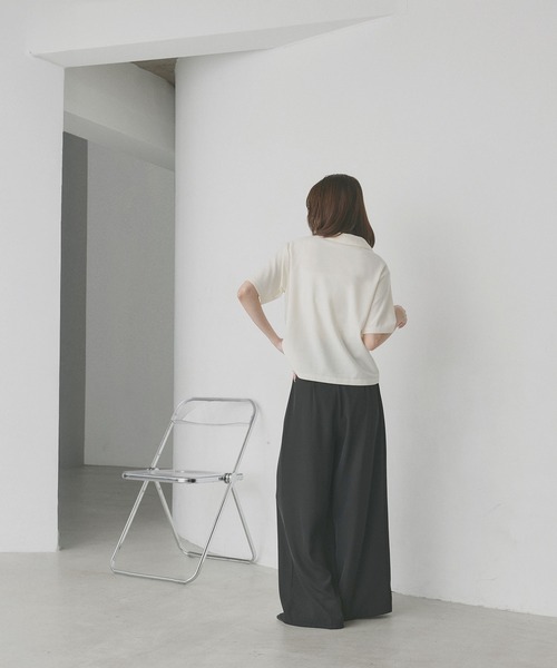 ad thie(アドティエ)の「ベーシック ハーフスリーブ スキッパーシャツ(ポロシャツ・レディース・グレイッシュベージュ/ネイビー/アイボリー/ブラウン/ピンク/ライトブルー/チャコール・FREE)」の14枚目の写真