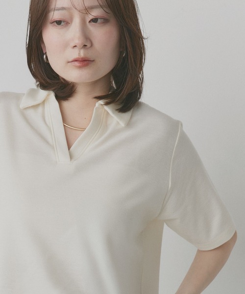 ad thie(アドティエ)の「ベーシック ハーフスリーブ スキッパーシャツ(ポロシャツ・レディース・グレイッシュベージュ/ネイビー/アイボリー/ブラウン/ピンク/ライトブルー/チャコール・FREE)」の16枚目の写真