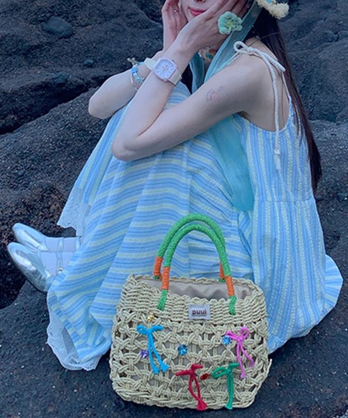 GLAMOROUS JANE(グラマラスジェーン)の「ストライプ×レースキャミワンピース(ワンピース・レディース・ブルー・FREE)」の1枚目の写真