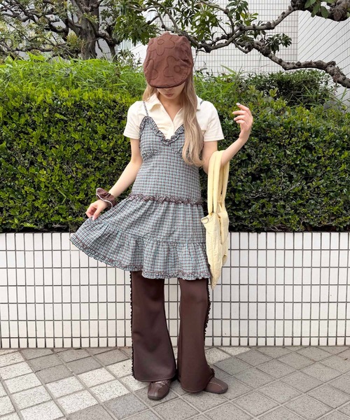 WC(ダブル シー)の「《2way》フリル切替チェックワンピース(ワンピース・レディース・レッド/ブラウン/ネイビー・FREE)」の4枚目の写真
