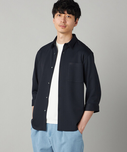 COMME CA MEN(コムサメン)の「千鳥ジャージー 七分袖カジュアルシャツ(シャツ/ブラウス・メンズ・ブラック/ネイビー・L/M/S)」の1枚目の写真
