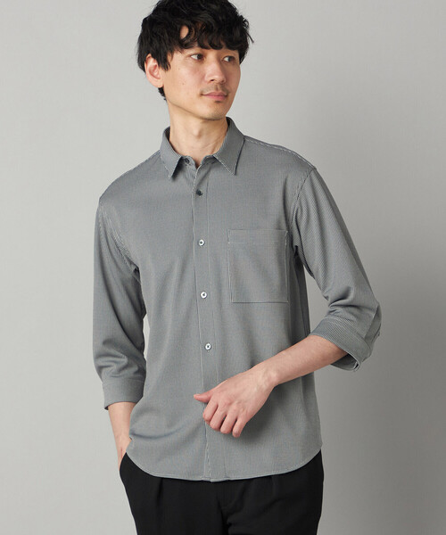 COMME CA MEN(コムサメン)の「千鳥ジャージー 七分袖カジュアルシャツ(シャツ/ブラウス・メンズ・ブラック/ネイビー・L/M/S)」の2枚目の写真