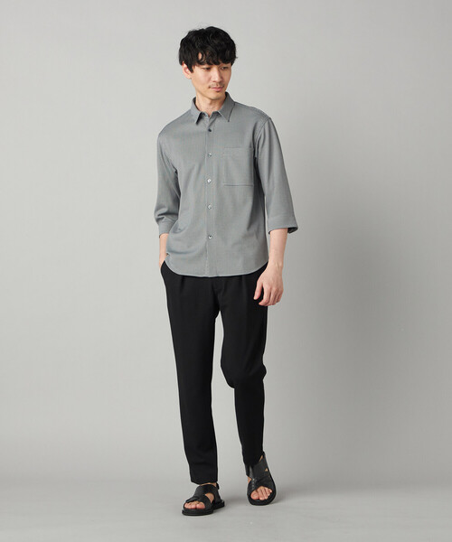 COMME CA MEN(コムサメン)の「千鳥ジャージー 七分袖カジュアルシャツ(シャツ/ブラウス・メンズ・ブラック/ネイビー・L/M/S)」の4枚目の写真