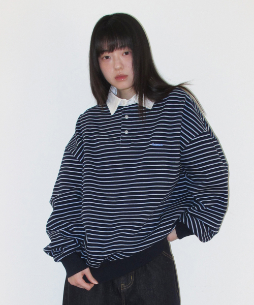 AMESWORLDWIDE（アメスワールドワイド）の「RUGBY STRIPE SWEATSHIRT NAVY（スウェット・レディース・その他・FREE）」の4枚目の写真