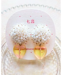 【七音】もこもこビーズと揺れるハートのピアス(MA)